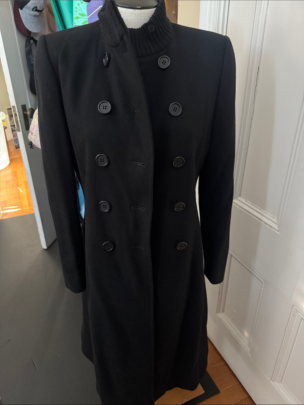 Tahiri Classic Double-Breasted Black Women's Wool Coat
